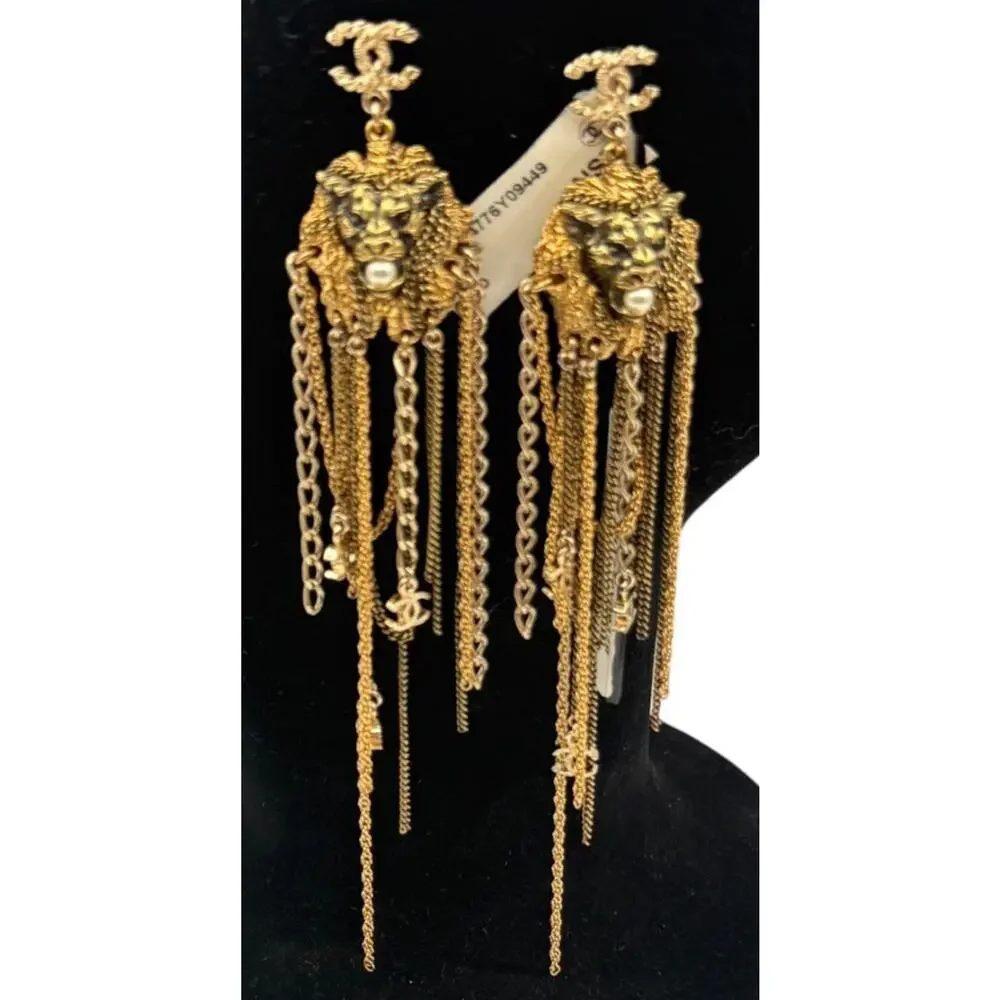 Chanel Lion Head Tassel Drop Earrings with Faux Pearl – Fall 2011 – 6.25